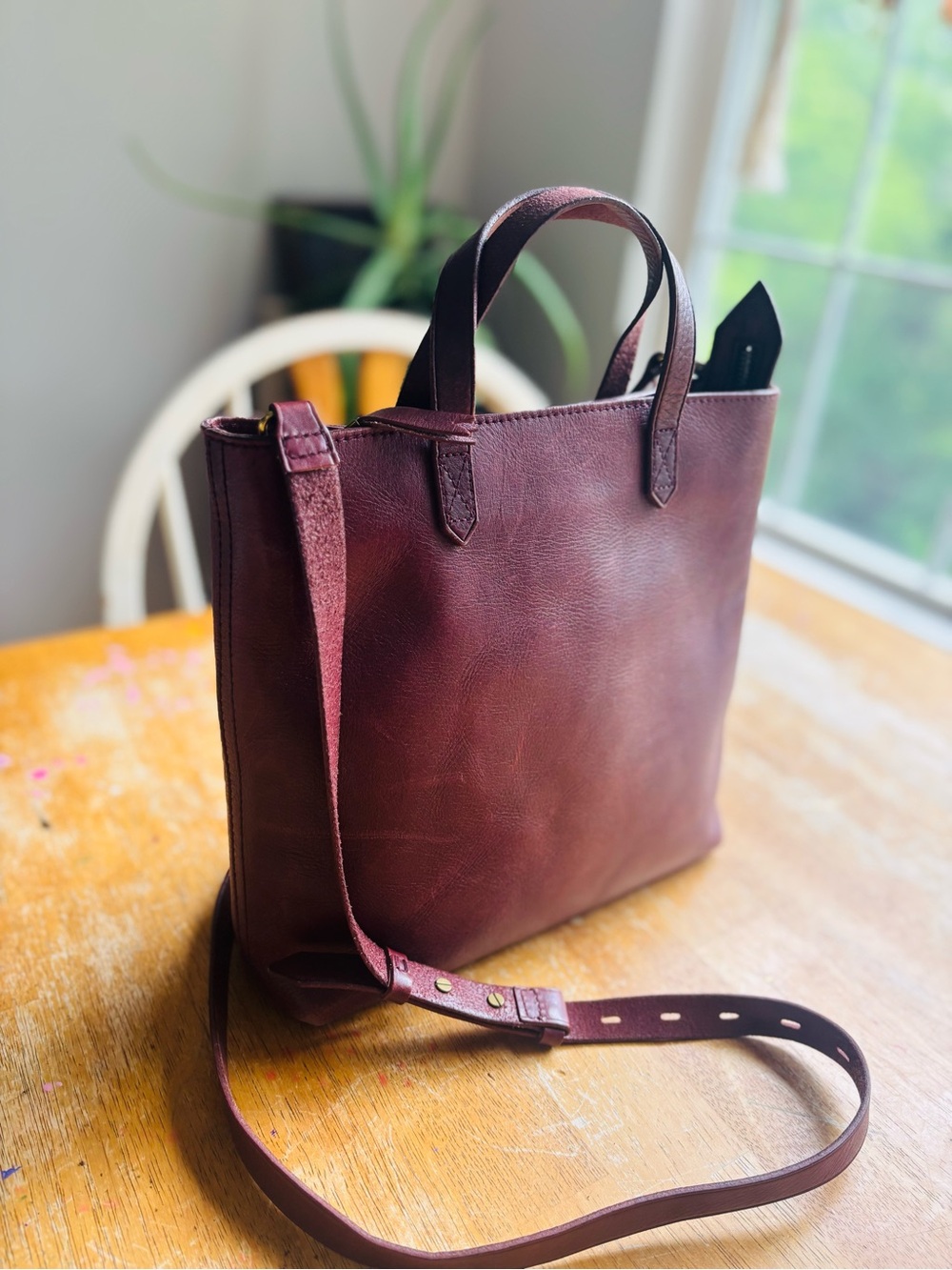 Madewell Dark Brown Leather Zip Top Transport Crossbody Tote
